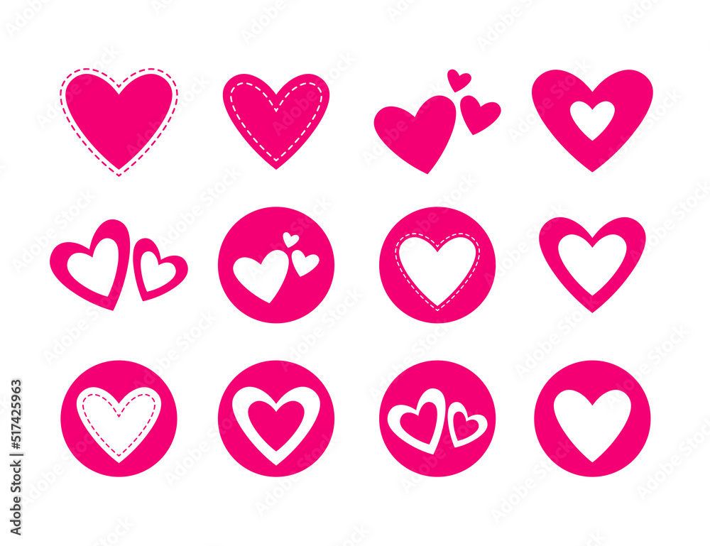 Set of heart icon symbol stickers template