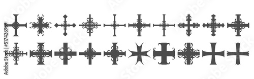 Christian greek or maltese crosses icons collection. Religion concept illustration
