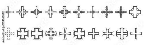 Christian greek or maltese crosses icons collection. Religion concept illustration