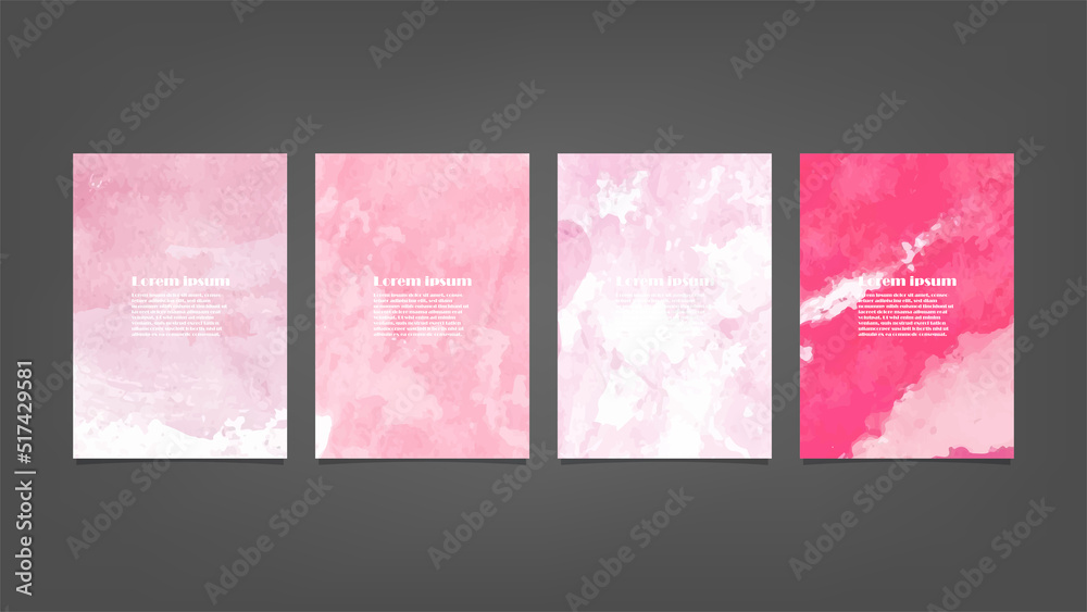 Set of pink vector watercolor backgrounds for poster, brochure or flyer, Bundle of watercolor posters, flyers or cards. Banner template.