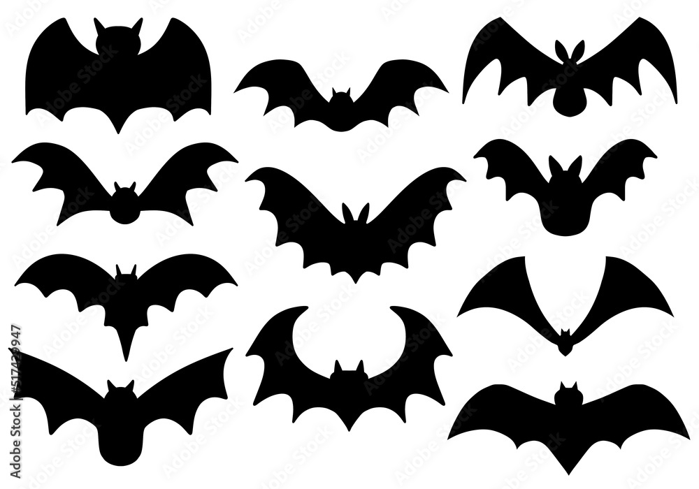 Set with Halloween bats for stickers and cards and gifts and fabrics and hobbies and wrapping paper