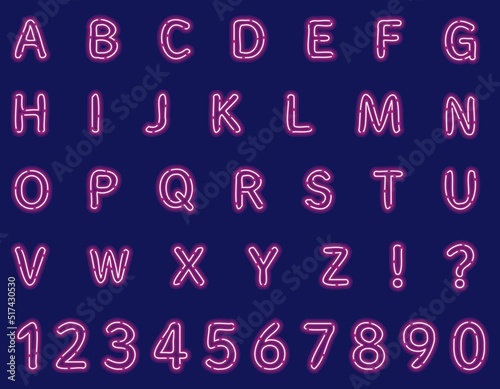 アルファベット　数字　セット　手描き　立体　ネオンライト　ネオン　シンプル　青色