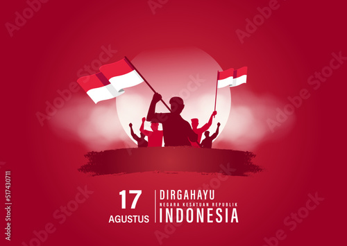 Translation : Happy Independence Day of Indonesia Vector Illustration with Traditional Games of Independence Day. Suitable for Template Poster Banner Design. photo