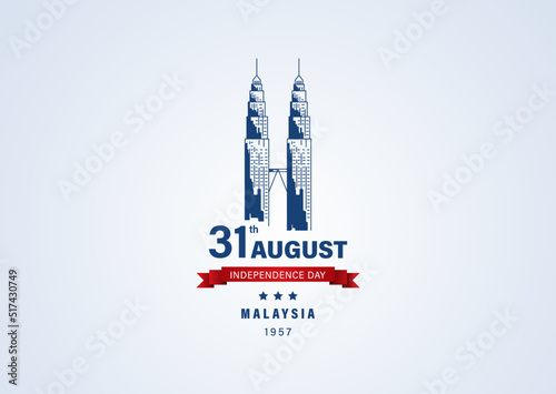 Happy 31st Malaysia Independence Day Vector Illustration. Petronas Tower Design for 65th National Day Poster Banner Template. Twin Tower and Flag of Malaysia