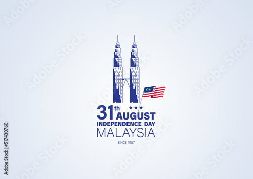 Happy 31st Malaysia Independence Day Vector Illustration. Petronas Tower Design for 65th National Day Poster Banner Template. Twin Tower and Flag of Malaysia