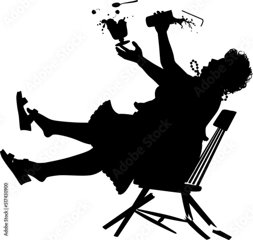 Overweight woman breaking chair silhouette