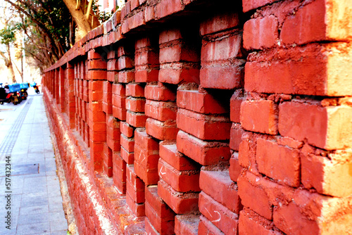 Close up of red brick wall