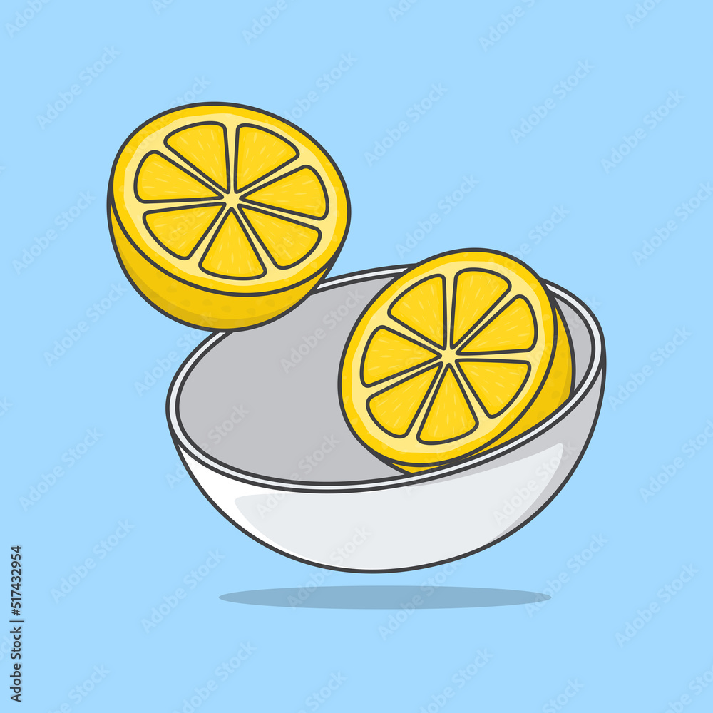 Bowl Of Lemon Slices Cartoon Vector Illustration. Lemon Fruit Flat Icon Outline Bowl Of Lemon Slices Cartoon Vector Illustration. Lemon Fruit Flat Icon Outline