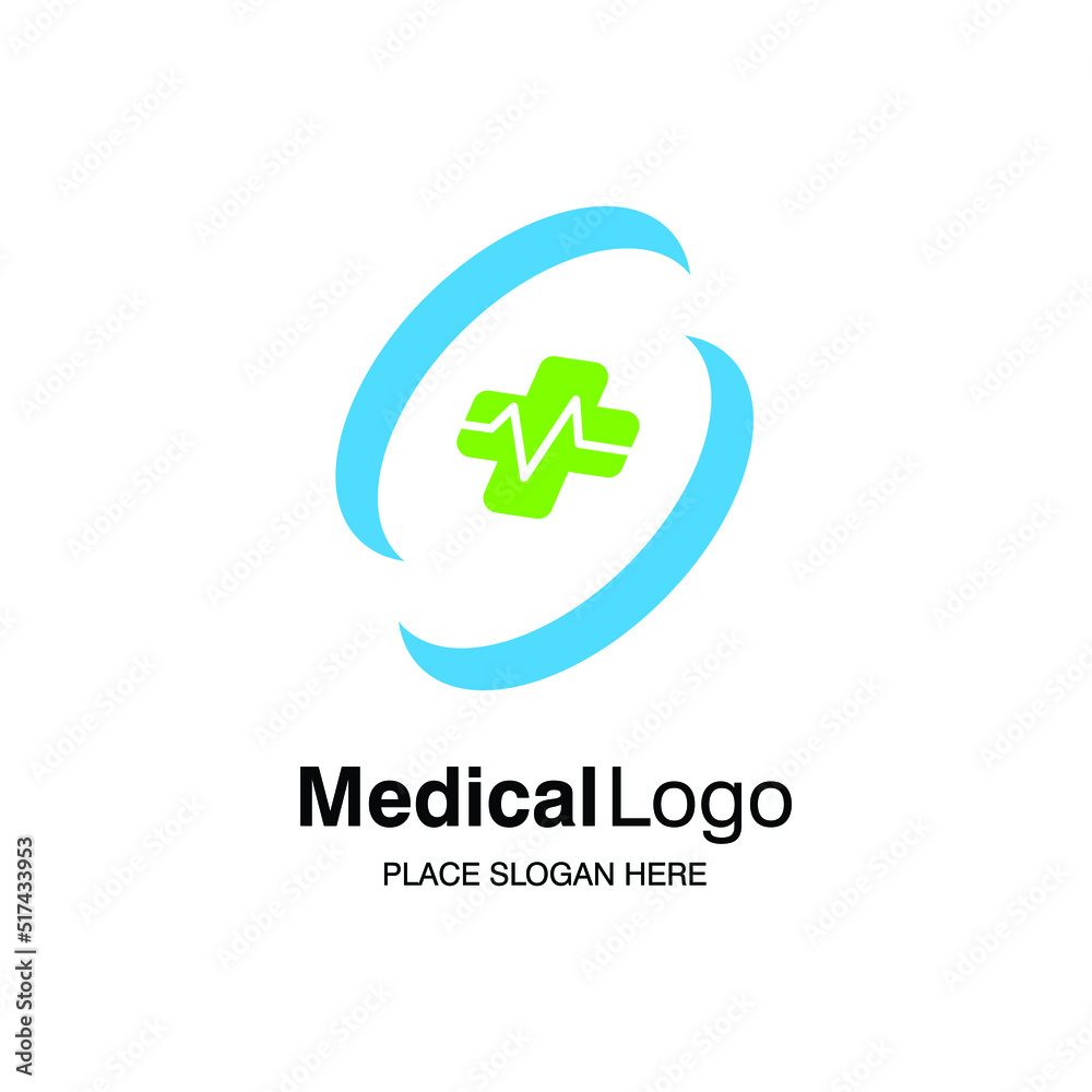 Medical Logo design. Hospital logo concept with medical cross and heart rate symbol Medical Logo design. Hospital logo concept with medical cross and heart rate symbol
