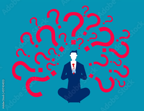 Question marks around businessman. Business questions and troubles