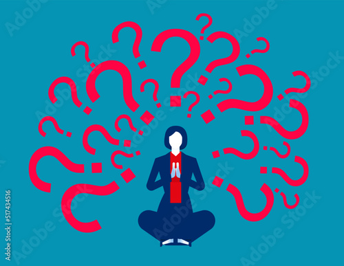 Question marks around businessman. Business questions and troubles