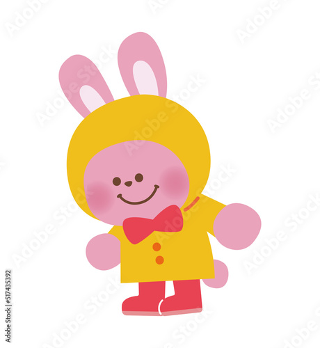 水たまりをのぞくのが楽しいうさぎさんのイラスト