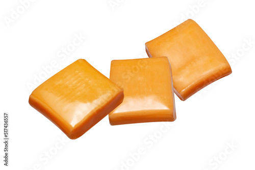 candy toffy fruit caramel on white background