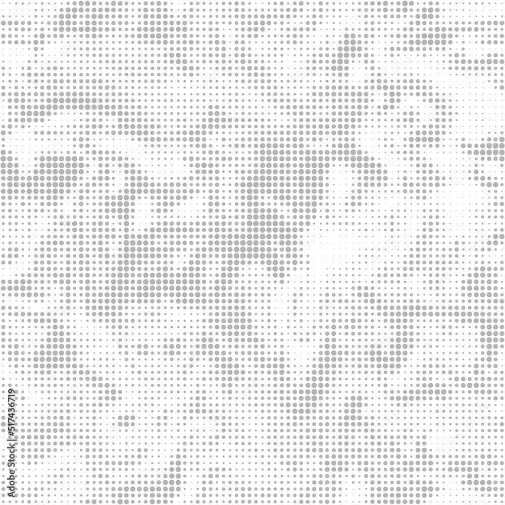Abstract white halftone background. Monochrome seamless texture for printing. Vintage pattern of dots randomly arranged. Vector digital wallpaper 