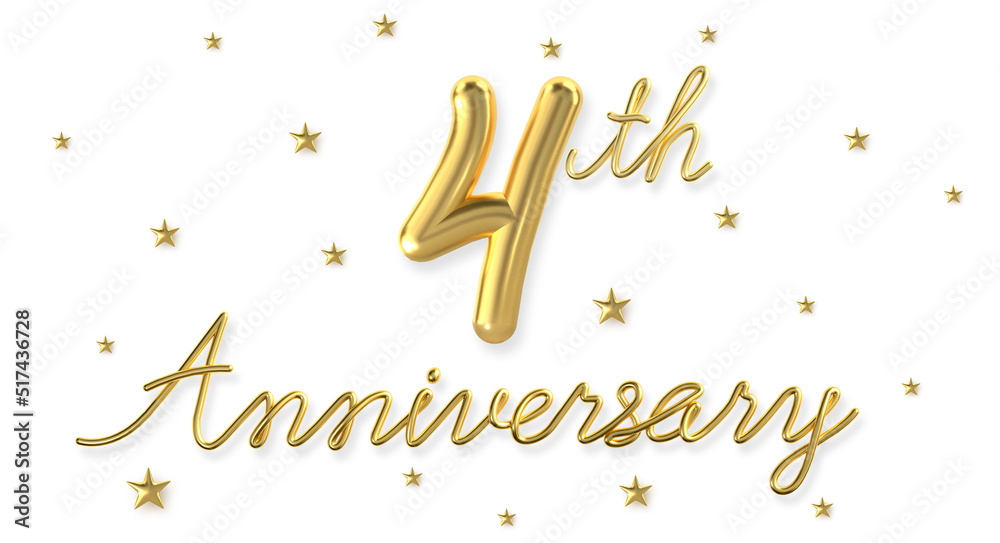 Obraz premium 3d golden 4 years anniversary celebration with star background. 3d illustration. 