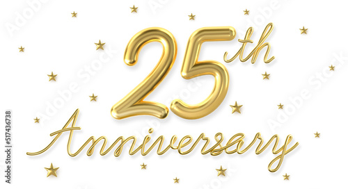 3d golden 25 years anniversary celebration with star background. 3d illustration.	
