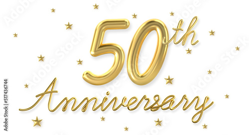 3d golden 50 years anniversary celebration with star background. 3d illustration.	

