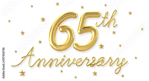 3d golden 65 years anniversary celebration with star background. 3d illustration. 