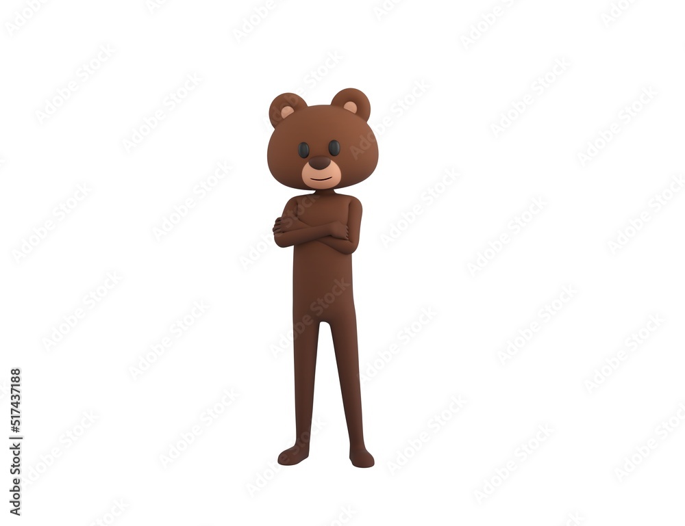 Obraz premium Bear character smiling with arms crossed in 3d rendering.