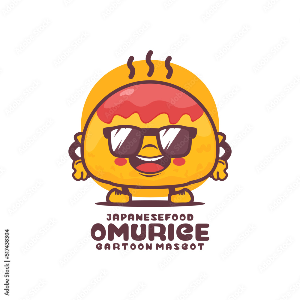 Fototapeta premium Omurice cartoon mascot. Japanese food vector illustration