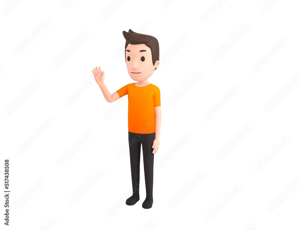 Man wearing Orange T-Shirt character saying hi in 3d rendering. Man wearing Orange T-Shirt character saying hi in 3d rendering.