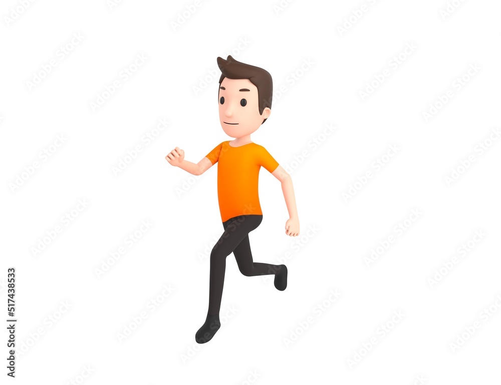 Man wearing Orange T-Shirt character running in 3d rendering. Man wearing Orange T-Shirt character running in 3d rendering.