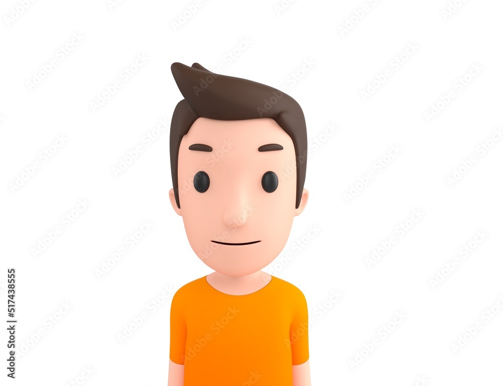 Man wearing Orange T-Shirt character close up portrait in 3d rendering.