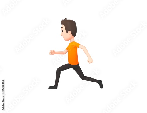 Man wearing Orange T-Shirt character running to the left side in 3d rendering.