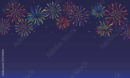 夜空を照らす花火の夏祭りコピースペース背景素材　Abstract firework background with free space for text
