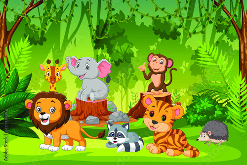 Cartoon wild animals in the jungle
 #517439926