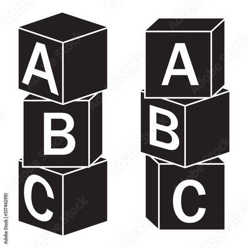 Wooden alphabet cubes with letters A, B, C, color vector isolated illustration
