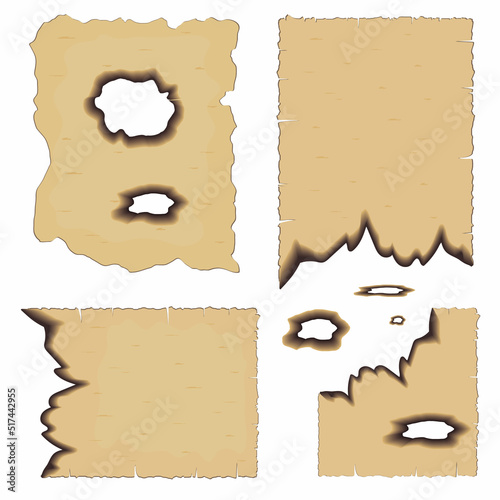 Burnt edges of papyrus, parchment, color vector isolated illustration