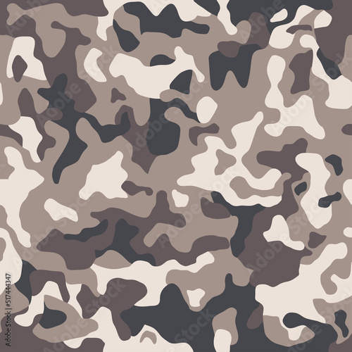 Brown beige camouflage seamless pattern. Modern military camo texture. Desert masking color. Stock vector illustration