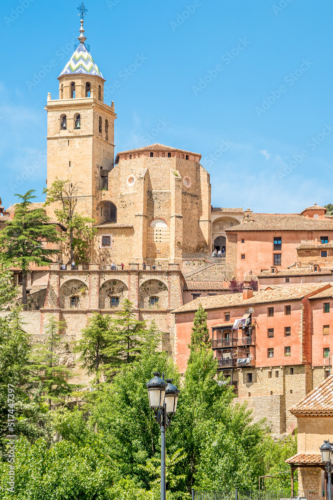 View at Albarracin town Cathedral with Bell tower, Spain