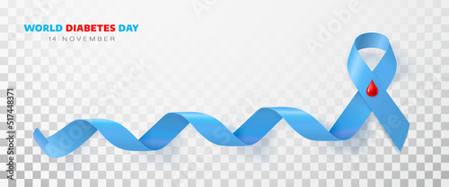 World Diabetes Day. 14th November. Ribbon with blood drop symbol of diabetes day