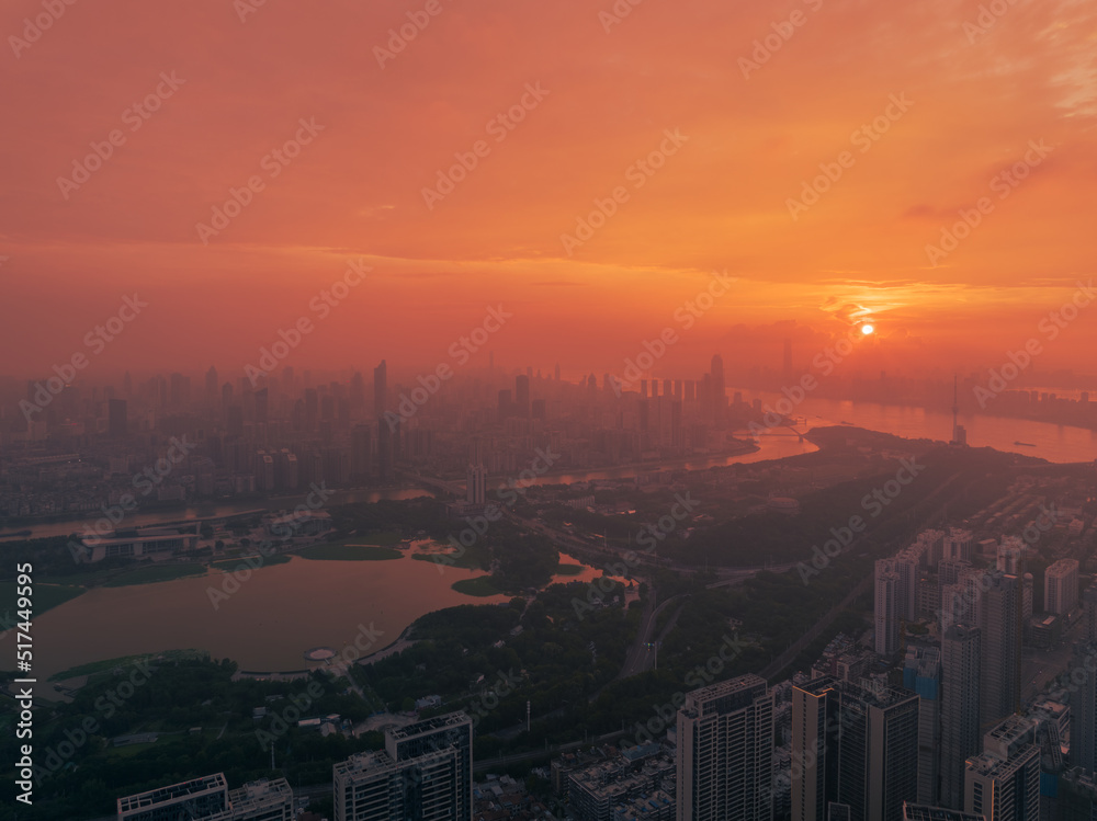 Hubei Wuhan Summer Urban Skyline Aerial photography scenery Hubei Wuhan Summer Urban Skyline Aerial photography scenery