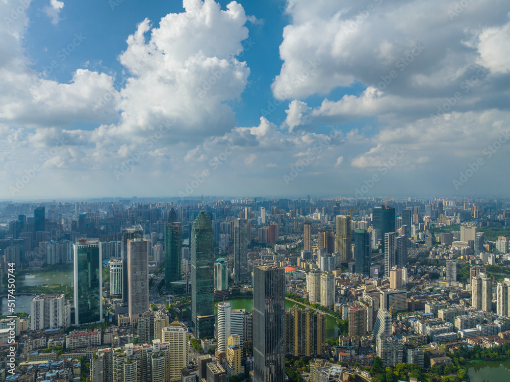 Hubei Wuhan Summer Urban Skyline Aerial photography scenery Hubei Wuhan Summer Urban Skyline Aerial photography scenery