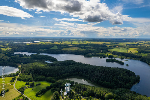 Aerial summer beautiful view of Molėtai Astronomical Obervatory, Lithuania