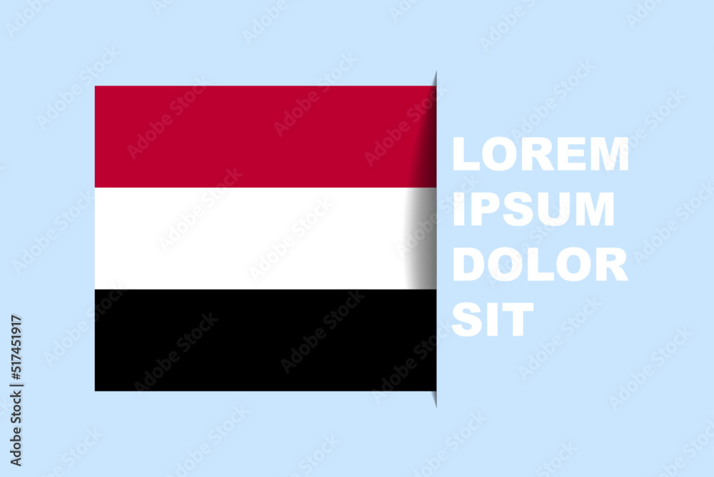 Half Yemen flag vector with copy space, country flag with shadow style, horizontal slide effect, Yemen icon design asset, text area, simple flat design Half Yemen flag vector with copy space, country flag with shadow style, horizontal slide effect, Yemen icon design asset, text area, simple flat design