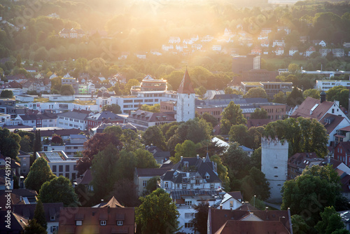 Ravensburg, Germany: Aerial cityscape during spring sunset