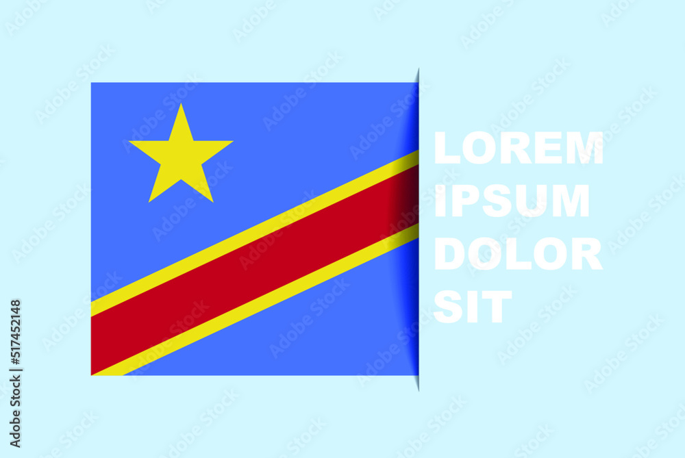 Half Congo Demotratic Republic flag vector with copy space, country flag with shadow style, horizontal slide effect, Congo Demotratic Republic icon design asset, text area, simple flat design