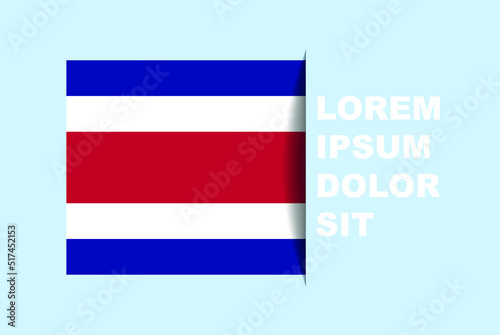 Half Costa Rica flag vector with copy space, country flag with shadow style, horizontal slide effect, Costa Rica icon design asset, text area, simple flat design