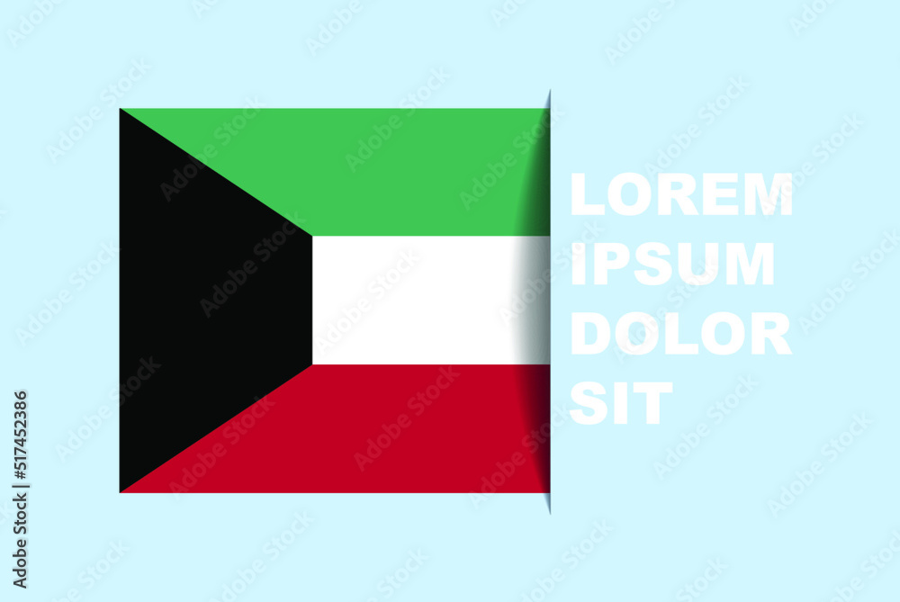 Half Kuwait flag vector with copy space, country flag with shadow style, horizontal slide effect, Kuwait icon design asset, text area, simple flat design Half Kuwait flag vector with copy space, country flag with shadow style, horizontal slide effect, Kuwait icon design asset, text area, simple flat design