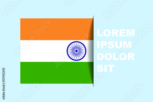 Half India flag vector with copy space, country flag with shadow style, horizontal slide effect, India icon design asset, text area, simple flat design
