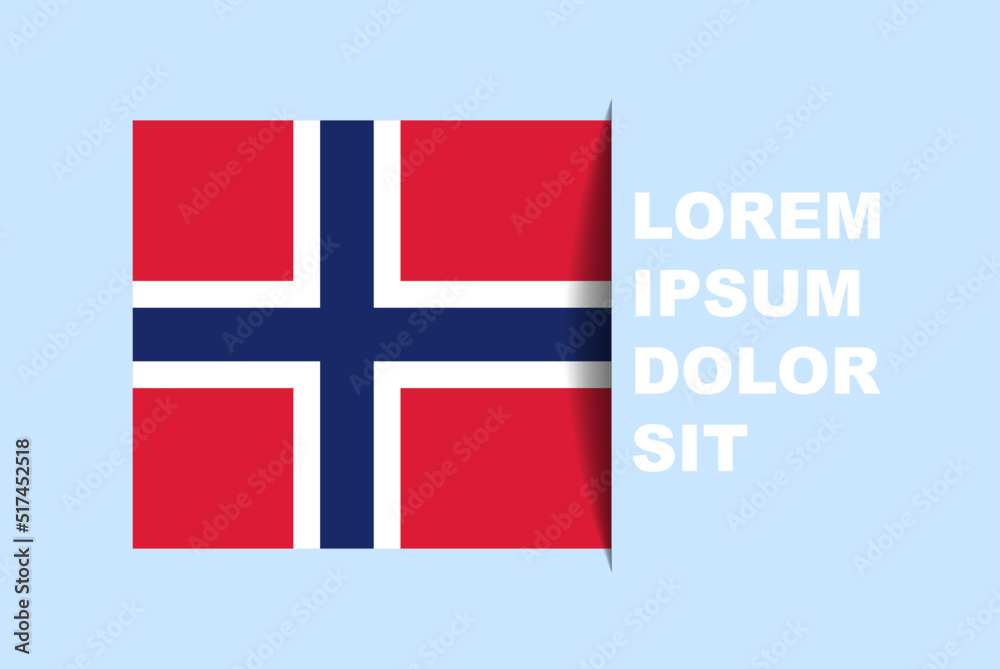 Obraz premium Half Norway flag vector with copy space, country flag with shadow style, horizontal slide effect, Norway icon design asset, text area, simple flat design