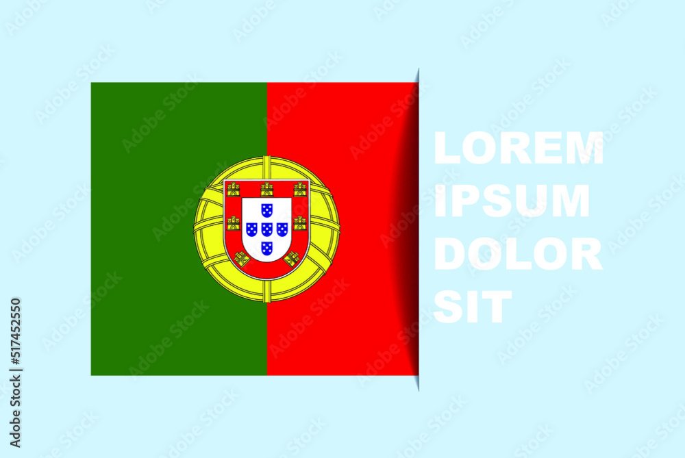 Half Portugal flag vector with copy space, country flag with shadow style, horizontal slide effect, Portugal icon design asset, text area, simple flat design