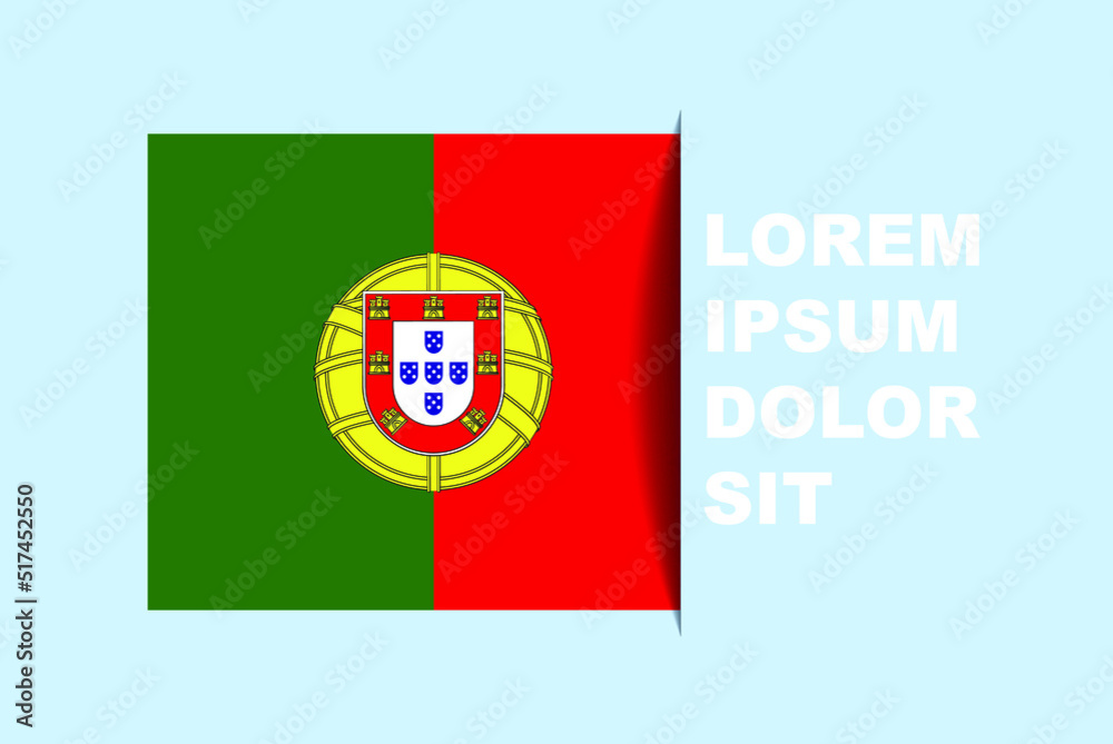 Half Portugal flag vector with copy space, country flag with shadow style, horizontal slide effect, Portugal icon design asset, text area, simple flat design Half Portugal flag vector with copy space, country flag with shadow style, horizontal slide effect, Portugal icon design asset, text area, simple flat design