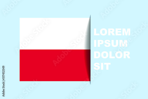 Half Poland flag vector with copy space, country flag with shadow style, horizontal slide effect, Poland icon design asset, text area, simple flat design