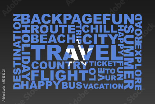 Somalia flag shape of travel keywords, travel concept, abroad vacation idea, simple flat design, Somalia flag mask on holiday words, tourism banner