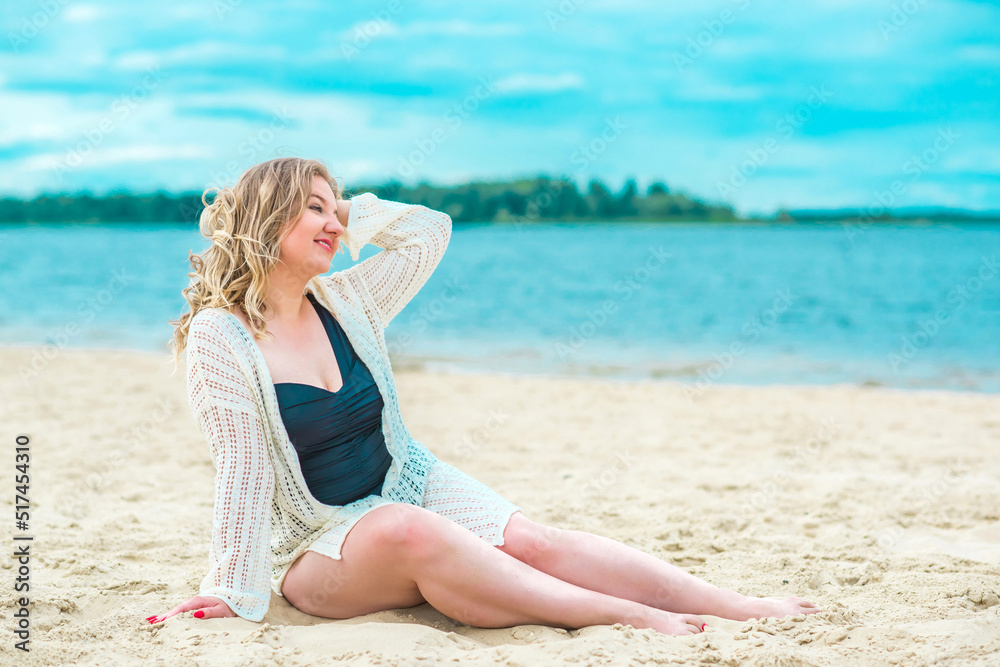 Plus size American woman at beach, enjoy the life. Life of people xxl size, happy nice natural beauty woman Plus size American woman at beach, enjoy the life. Life of people xxl size, happy nice natural beauty woman